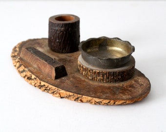 vintage ashtray with match holder and strike
