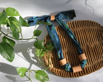 Indigo Raw Silk Terracotta Clay Necklace