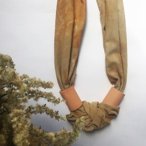 Avocado Raw Silk Necklace with Hand Build Terra Cotta Beads Goldenrod