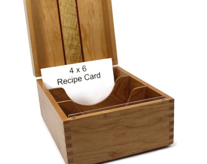 Extended Recipe Box 4 X 6 Cards Made of Cherry With 2 Removable
