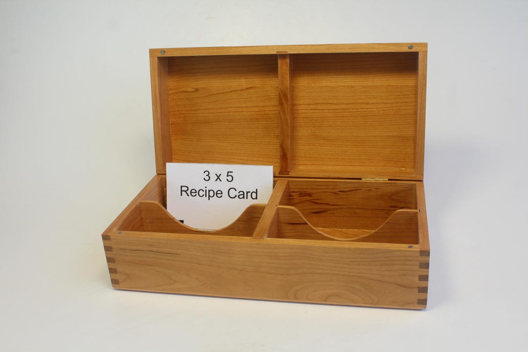 Double Row Recipe Box for 3x5 Cards With 2 Dividers, Made of Cherry ...