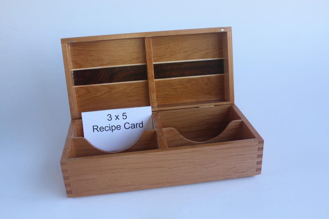 Recipe Box Double Row for 3x5 Cards With 2 Dividers Made Alder ...