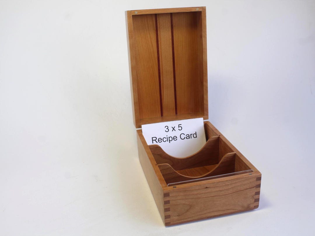 Extended Recipe Box for 3x5 Cards Made of Cherry, 2 Removable Dividers ...