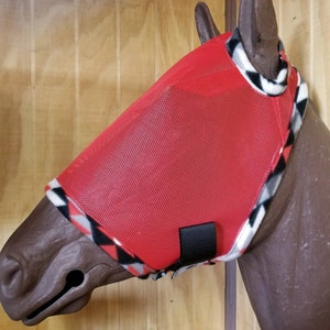 Custom Horse Fly Mask - Size Medium - Red Mesh with #370 Trim