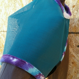 Custom Horse Fly Mask - Size Medium - Bright Teal Mesh with # 372