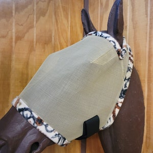 Custom Horse Fly Mask - Size Medium - Single Ear - Tan Mesh with #529 Trim