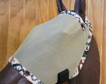 Custom Horse Fly Mask - Size Medium - Single Ear - Tan Mesh with #529 Trim