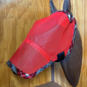 Custom Horse Fly Mask - Size Medium - Single Ear with bib - Red Mesh with #538 Trim