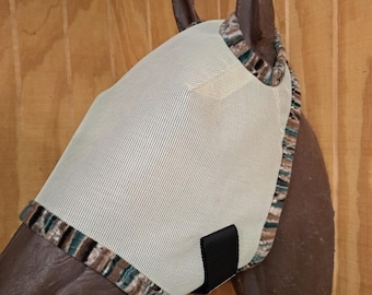 Máscara de mosca de caballo personalizada - Tamaño mediano - Adorno de malla crema #537