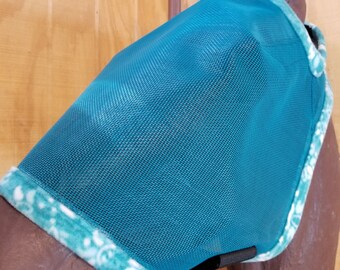 Custom Horse Fly Mask - Size Medium - Single Ear - Bright Teal Mesh #390 trim