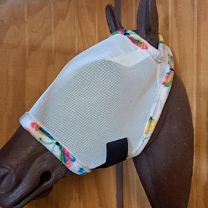 Custom Horse Fly Mask - Size Medium - Single Ear - White Mesh #570 trim