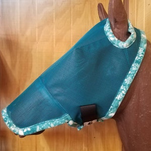 Custom Horse Fly Mask - Size Medium - Bright Teal Mesh with #390 Trim with Bib