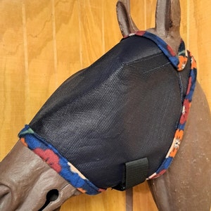 Custom Horse Fly Mask - Size Medium - Single Ear - Navy Mesh #571 trim