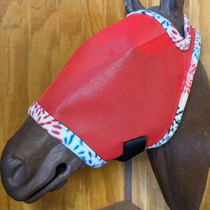Custom Horse Fly Mask - Size Medium - Single Ear - Red Mesh #580 trim