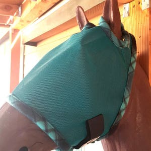 Custom Horse Fly Mask - Size Medium -Bright Teal # 337 trim