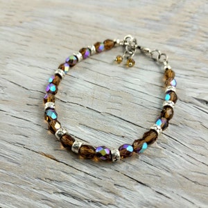 Czech glass iridescent bracelet. Minimalistic unisex bracelet.  JemstoneZ Hand Crafted.