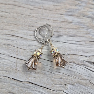 Topaz Czech Glass Lily Flower Earrings. JemstoneZ Hand Crafted.