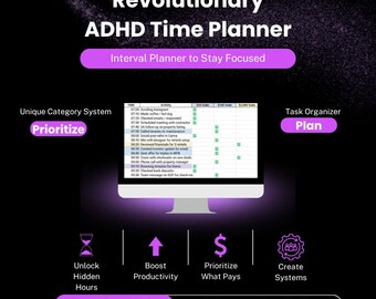 ADHD Productivity Planner - Revolutionary time blocking planner to stay on task- Downloadable