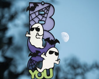Décoration d'Halloween d'automne, décoration d'accroche-porte Boo pour Halloween, plaque de bienvenue, enseigne de Boo drôle fantôme, doigt du milieu, cadeau pour amateur d'Halloween