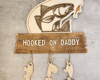 Unique Personalized Father's Day Gift from Kids, Gift for Fisherman Dad, Grandpa, Uncle, Hooked on Daddy Fishing Themed Gift from Children