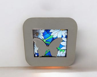 Veilleuse LED cadeau unique pour les amateurs de papillons, cadeau papillon, veilleuse à capteur avec visage interchangeable, décoration d'intérieur faite main