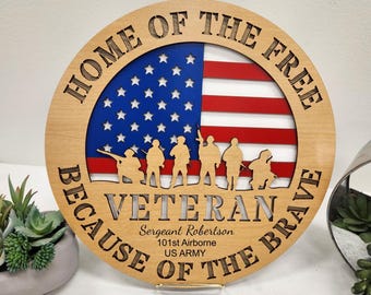 Cadeau personnalisé pour vétéran de l'armée, art mural en bois stratifié, décoration de maison, cadeau pour grand-père, père, déco homme des cavernes, cadeau de pendaison de crémaillère