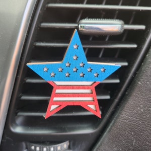 Patriotic Car Accessory, Stars and Stripes Air Freshener for Car, Vent Clip Diffuser with Felt Pads for Essential Oil, Gift for New Driver
