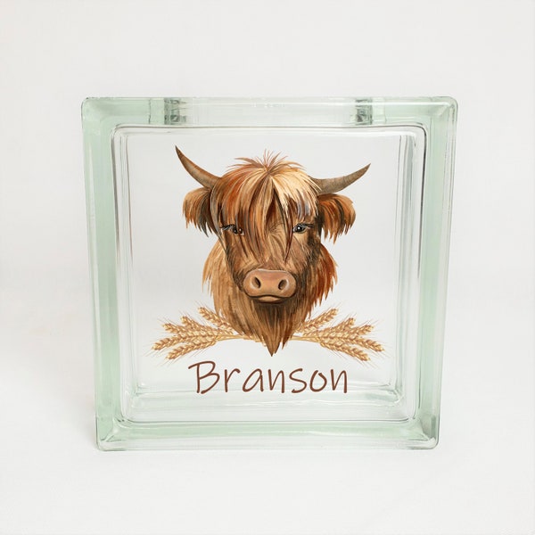 Highland Cow Savings Bank, Western Cowboy Ranch Nursery Theme Decor, Highland Calf Bedroom Decor, Personalized Piggy Bank for Boy or Girl