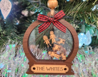 Personalized Family Christmas 2024 Ornament, Wooden Snow Globe Shaker Ornament, Unique Keepsake, Gift for Family, Gift for Grandparents