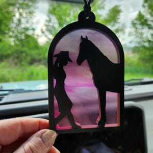 Gift for Equestrian, Cowgirl Car Charm Decoration Accessory, Western Car Decor, Car Pendant, Rear View Mirror Hanger Ornament, Sun Catcher