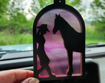 Cadeau pour sports équestres, breloque pour voiture de cow-girl, décoration de voiture western, pendentif de voiture, ornement de suspension de rétroviseur, attrape-soleil