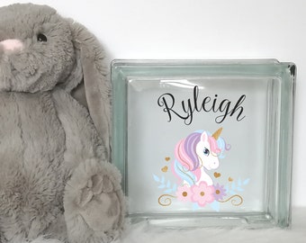 Unicorn Girls Room Decor, Savings Piggy Bank, Personalized Birthday Gift for Niece, Granddaughter, Daughter, Floral Unicorn Nursery Decor