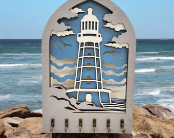 Cadeau pour collectionneur de phares, porte-clés de phare, décoration de maison de plage en bois multicouche fait main, décoration de chalet côtier ou nautique