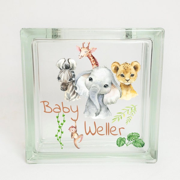 Personalized Keepsake Baby Shower Gift, Safari Animal Nursery Decor, Jungle Theme Savings Piggy Bank, New Baby Gift, Unique Godchild Gift