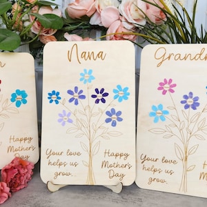 Unique, Personalized Mother&#39;s Day Gift from Kids, Grandchildren, Keepsake Wooden DIY Fingerprint Flower Gift for Mom, Grandmother, Grandma