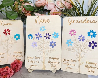 Unique, Personalized Mother's Day Gift from Kids, Grandchildren, Keepsake Wooden DIY Fingerprint Flower Gift for Mom, Grandmother, Grandma