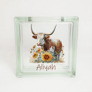Longhorn Cow Savings Bank, Western Cowboy Ranch Nursery Theme Decor, Texas Longhorn Bedroom Decor, Personalized Piggy Bank for Boy or Girl
