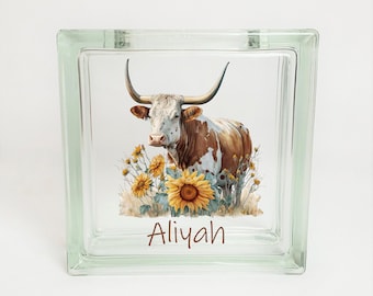 Longhorn Cow Savings Bank, Western Cowboy Ranch Nursery Theme Decor, Texas Longhorn Bedroom Decor, Personalized Piggy Bank for Boy or Girl