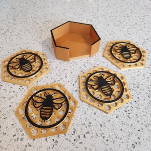 Bee Decor, Gift for Beekeeper or Gardener, Honeybee Coaster Set With ...