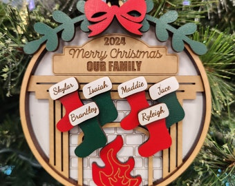 Décoration de Noël personnalisée en famille, Décoration de cheminée de Noël en bois faite main, Souvenir unique, Cadeau pour la famille, Cadeau pour grands-parents