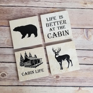 Cabin Decor Natural Stone Coaster Set, Rustic Farmhouse Decor, Cabin Gift, Gift for Him, Gift for Outdoorsman, Gift for Camper or Hunter