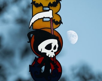Décoration d'Halloween La Faucheuse, décoration d'accroche-porte Boo pour Halloween, plaque de bienvenue, cadeau pour les amateurs d'Halloween, les amoureux, la fantasmagorie d'Halloween