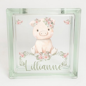 Baby Pig Farm Animal Nursery Decor, Savings Piggy Bank with Blush Pink Floral, Personalized Baby Shower Gift for Girl, Piglet Shower Decor