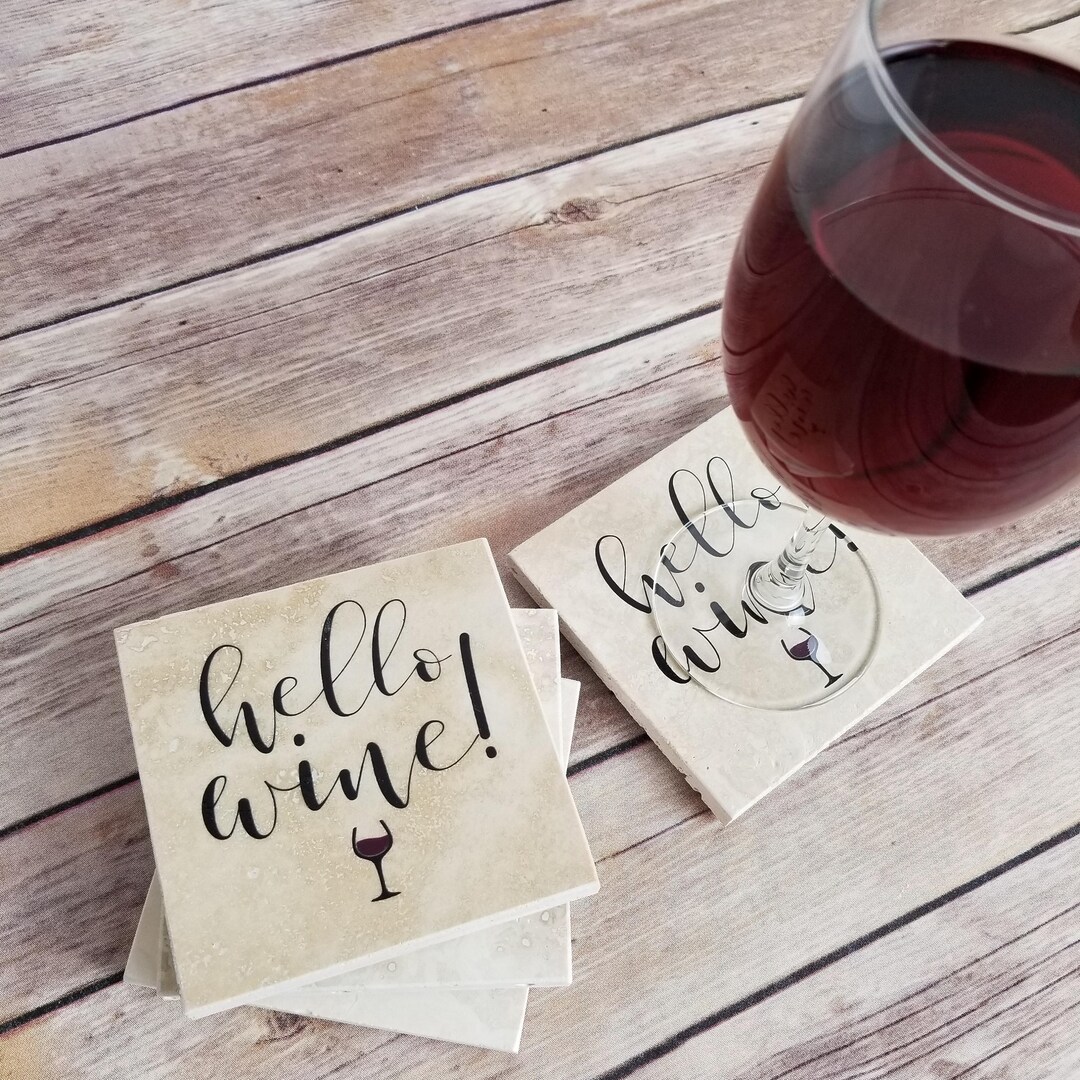 Gift for Wine Lover, Wine Drinker Gift, Natural Stone Coaster Set