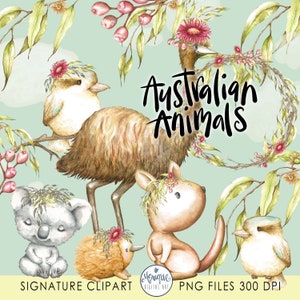 Australische Tiere Clipart Aquarell, Känguru, Koala, Emu, Kookaburra, Echidna, Mutter und Baby, Aquarell, Kinderzimmer Clipart, Planer