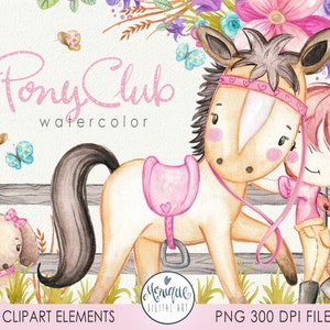 Pony clipart watercolor, cute pony club art, clipart, horse illustration, watercolor pony, saddle, puppy, pony girl, cute pony art, farm