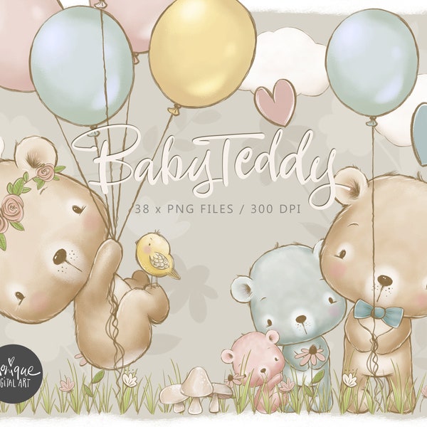 Teddy Clipart, Baby Teddy, Teddybär, Süßer Teddy, Teddy Bär png, Kinderzimmer Teddy Kunst, unisex Teddy Art, png Bär, handgezeichneter Teddybär