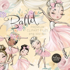 Ballerina Clipart, Ballet Clipart, Girl Birthday Clipart, Ballerina Planner Stickers, Digital Ballet Fabric, Ballet Stage, flower Wreath image 1