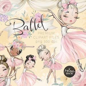 Clipart de ballerine, clipart de ballet, clipart d’anniversaire de fille, autocollants de planificateur de ballerine, tissu de ballet numérique, scène de ballet, couronne de fleurs