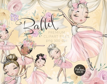 Ballerina Clipart, Ballet Clipart, Girl Birthday Clipart, Ballerina Planner Stickers, Digital Ballet Fabric, Ballet Stage, flower Wreath